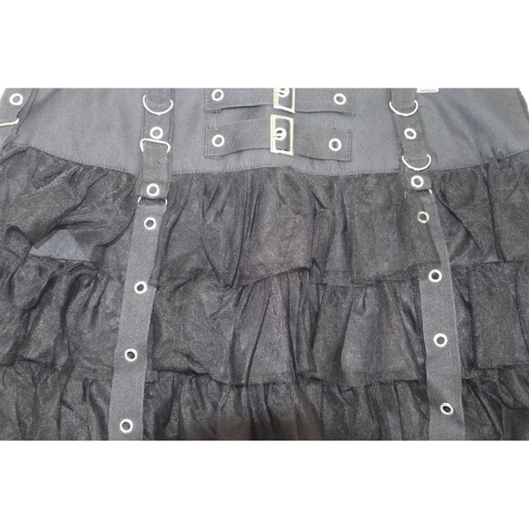 Black Gothic Punk Ruffled Mini Skirt With Straps & Buckle Accents Dark Academia - Picture 2 of 10